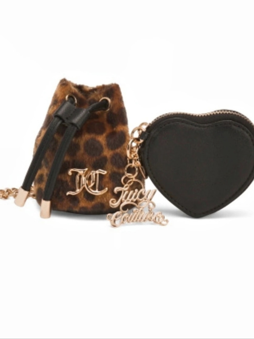 🤎▪️Juicy Couture▪️ Leopard Print Faux Fur 2 Pc Drawstring Heart Coin Purse Set